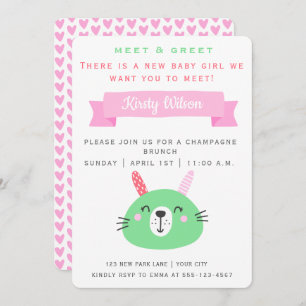 Invitation Bébé mignon lapin Meet & Greet New Baby