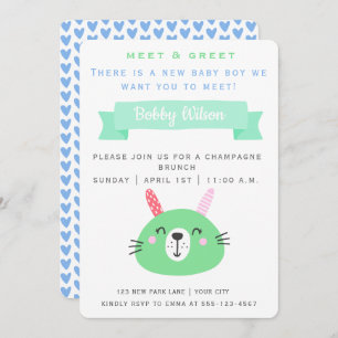Invitation Bébé mignon lapin   Meet & Greet New Baby