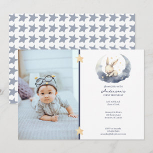 Invitation Bébé mignon lapin sur une lune Anniversaire des en