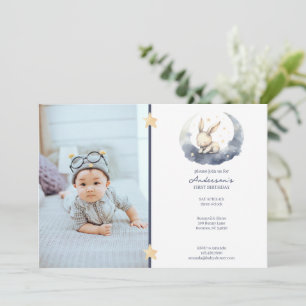 Invitation Bébé mignon lapin sur une lune Anniversaire des en