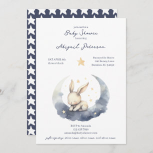 Invitation Bébé mignon lapin sur une lune avec Baby shower ét