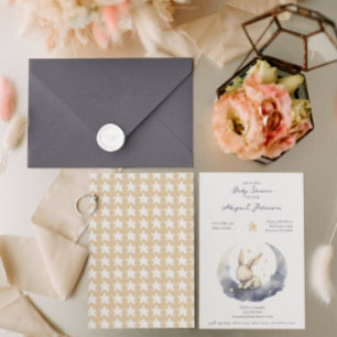 Invitation Bébé mignon lapin sur une lune avec Baby shower ét