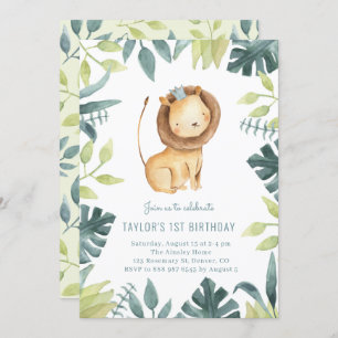 Invitation Bébé mignon Lion Prince Tropical Jungle Anniversai