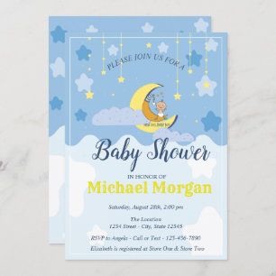 Invitation Bébé mignon, Lune, Étoiles