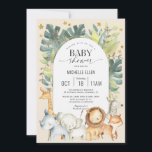 Invitation Bébé mignon moderne animaux Safari thème bébé garç<br><div class="desc">Baby shower moderne et mignon, neutre pour les garçons et les filles. Il comprend une forêt de jungle aquarelle et des animaux de bébé safari avec arrière - plan beige. Les couleurs de cet invitation baby shower peuvent être utilisées pour accueillir un bébé ou une petite fille pour toutes les...</div>