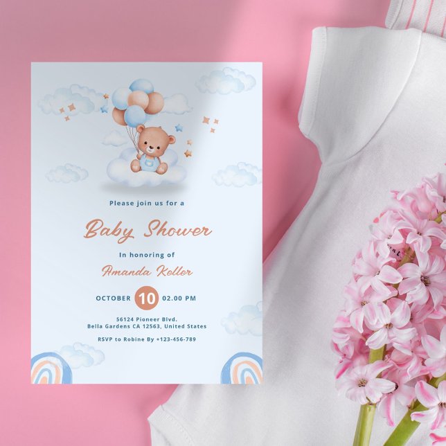 Invitation Bébé mignon ours dans les nuages Baby shower Invit (Créateur téléchargé)