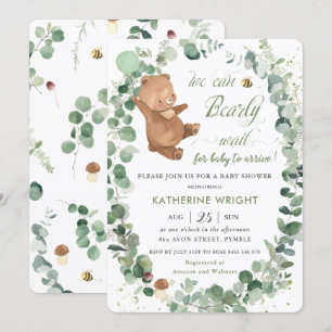 Invitation Bébé mignon Ours vert Baby shower neutre genre