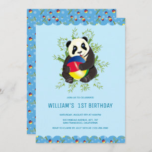 Invitation Bébé mignon Panda Jouer Ball 1er Anniversaire fête
