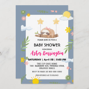 Invitation Bébé mignon paresse arc-en-ciel baby shower fleur 