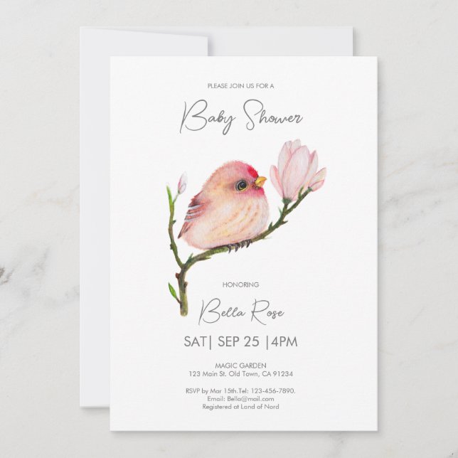 Invitation Bébé mignon Redpoll Baby shower d'oiseaux (Devant)