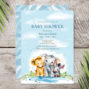 Invitation Bébé mignon Safari animal éléphant Lion zèbre douc