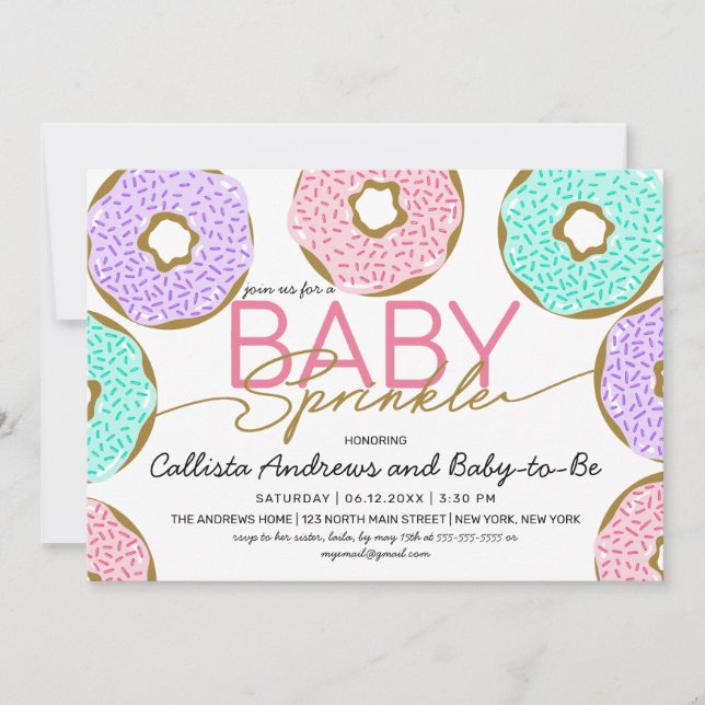 Invitation Bébé mignon Saupoudrer rose vert pourpre Douche à  (Devant)