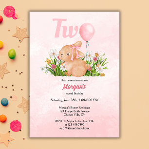 Invitation Bébé mignon tourne deux filles roses 2e anniversai