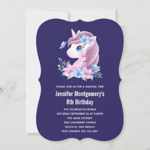Invitation Bébé mignon Unicorn Aquarelle magique Anniversaire