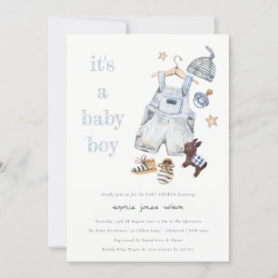 Invitation Bébé mignon Vêtements Bleu C'est un Baby shower ga