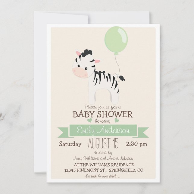 Invitation Bébé mignon Zèbre, Zoo Jungle Baby shower animal (Devant)