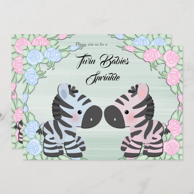 Invitation Bébé mignon Zèbres et fleurs Bébé saupoudré (Devant / Derrière)