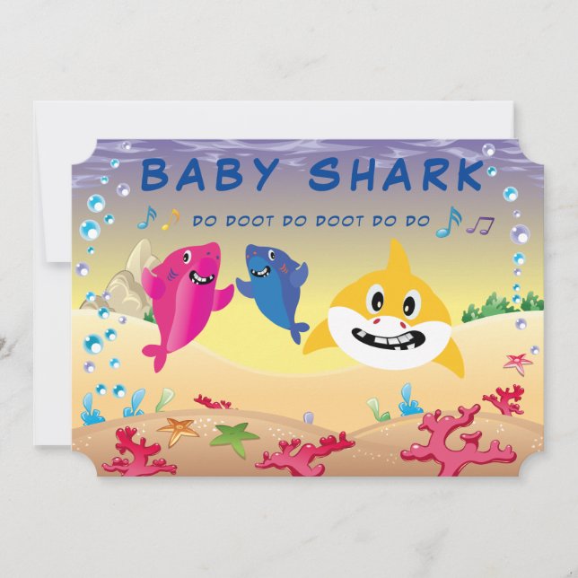 Invitation Bébé 🦈 mignonne Anniversaire de requin Ocean Part (Devant)