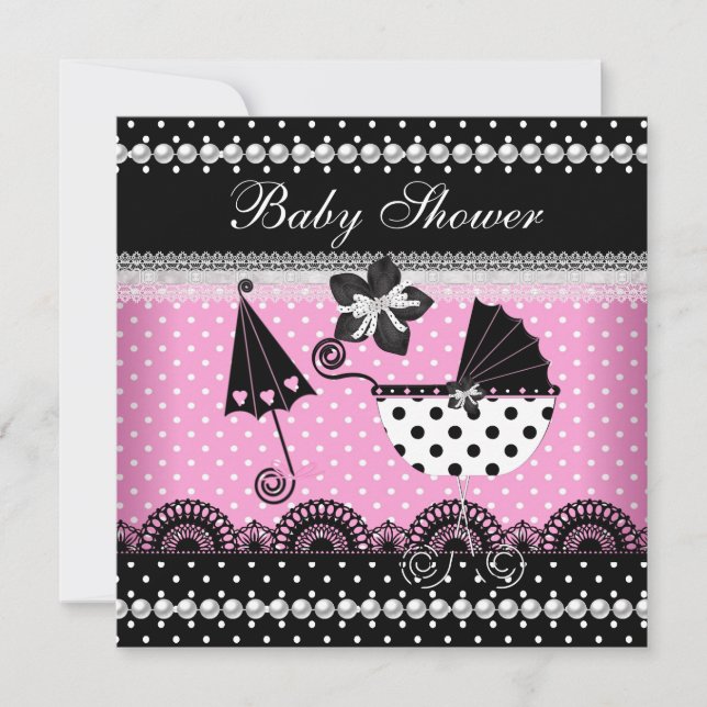 Invitation Bébé mignonne Baby shower fille rose noir (Devant)