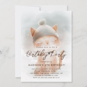 Invitation Bébé mignonne Chat d'hiver fête d'anniversaire