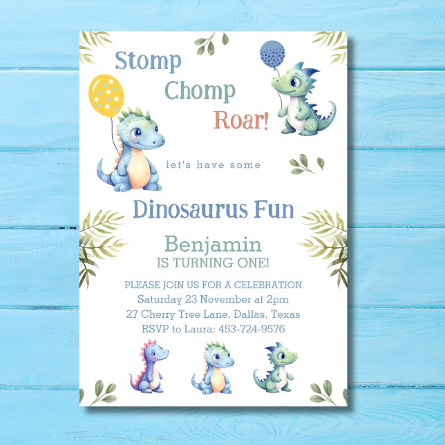 Invitation Bébé mignonne Dinosaur 1er anniversaire fête (Créateur téléchargé)