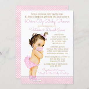 Invitation Bébé mignonne Fille Avec Masque Drive Par Baby sho