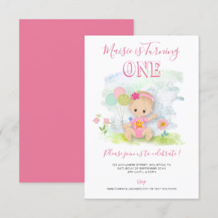 Invitation Bébé mignonne fille Illustration 1ère fête d'anniv