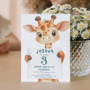 Invitation Bébé mignonne Giraffe et Signé Anniversaire de enf