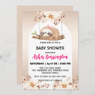 Invitation Bébé mignonne paresse rose or fleur baby shower