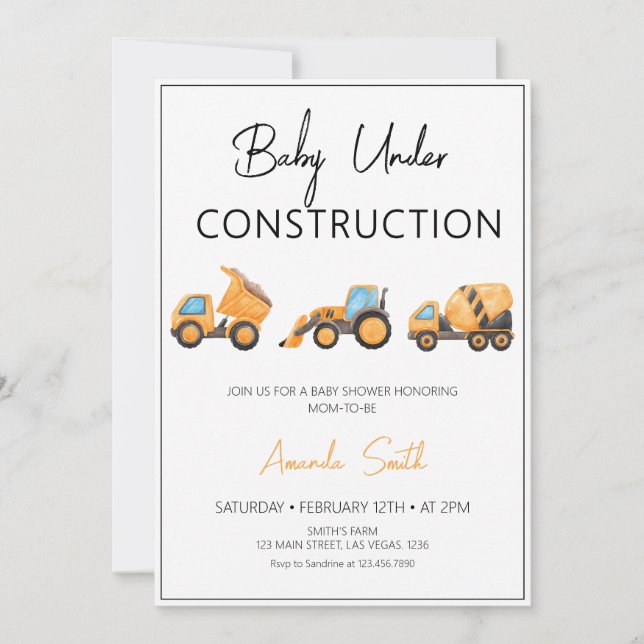 Invitation Bébé minimaliste en construction Baby shower (Devant)
