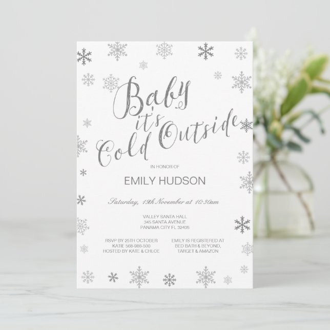 Invitation Bébé modifiable Il fait froid dehors Baby shower  (Debout devant)