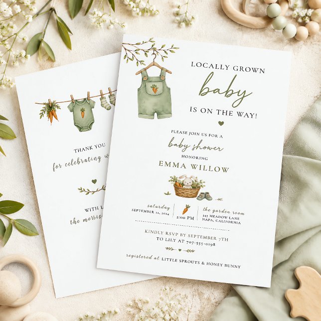 Invitation Bébé Né Localement Lapin Rustique Editable (Locally Grown Baby Rustic Bunny Editable Invitation)