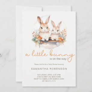 Invitation Bébé Neutre mignonne maman lapin Baby shower flora