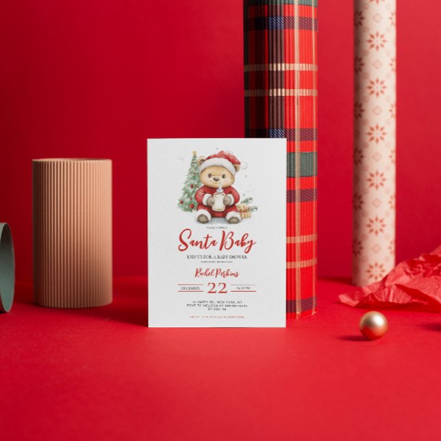 Invitation Bébé Noël Ourson Mignon Baptême de Bébé de Noël (Créateur téléchargé)