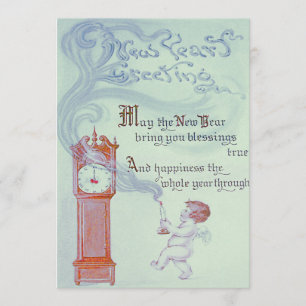 Invitation Bébé Nouvel An Chérubin Ange Horloge de Grand-père