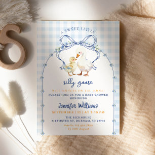 Invitation Bébé Oie Folle Shower Bleu Gingham Fermier Mignon