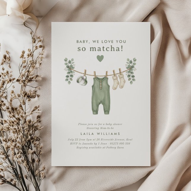 Invitation Bébé, on t'aime tellement Matcha !  (Zazzle Baby, we love you so Matcha!  Invitation)
