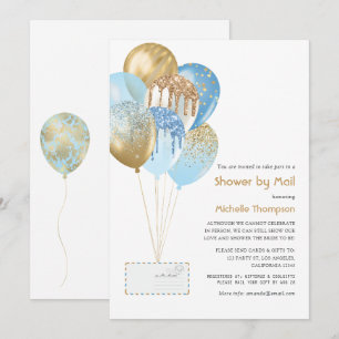 Invitation Bébé Or et Bleu ou Baby Shower par courrier