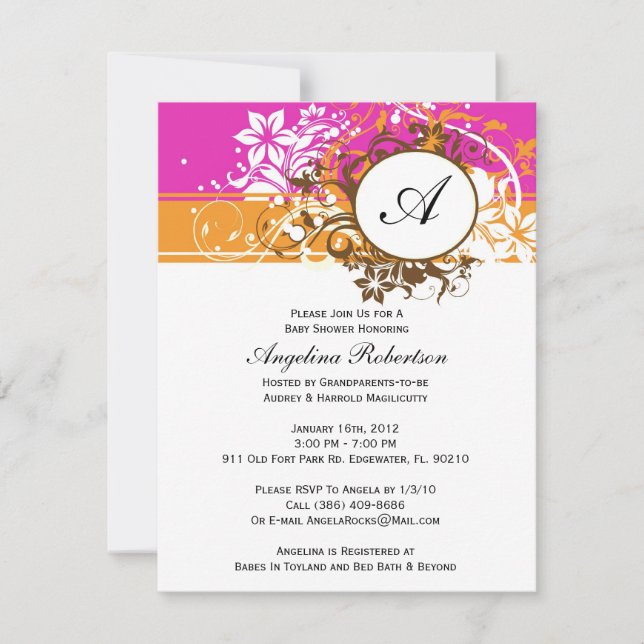 Invitation Bébé orange rose orangé Fleurs de douche neutres (Devant)