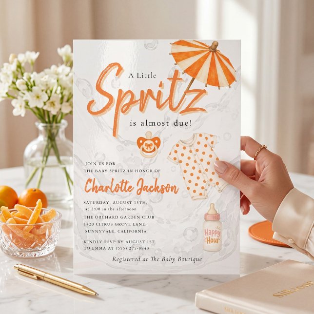 Invitation Bébé Orange Spritz pois (Créateur téléchargé)