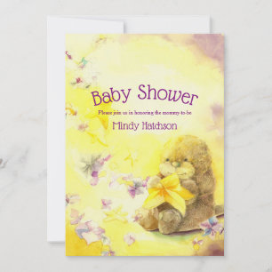 Invitation Bébé Otter violet et Baby shower jaune