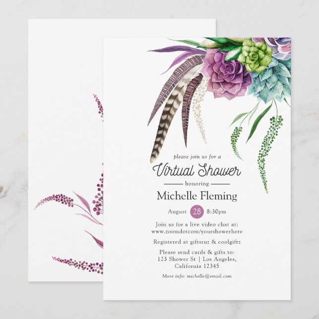 Invitation Bébé ou Fête des mariées virtuel mystique Boho (Devant / Derrière)