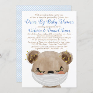 Invitation Bébé Ours avec Masque Drive Par Baby shower