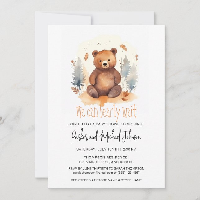 Invitation Bébé Ours Bois Baby shower animal (Devant)