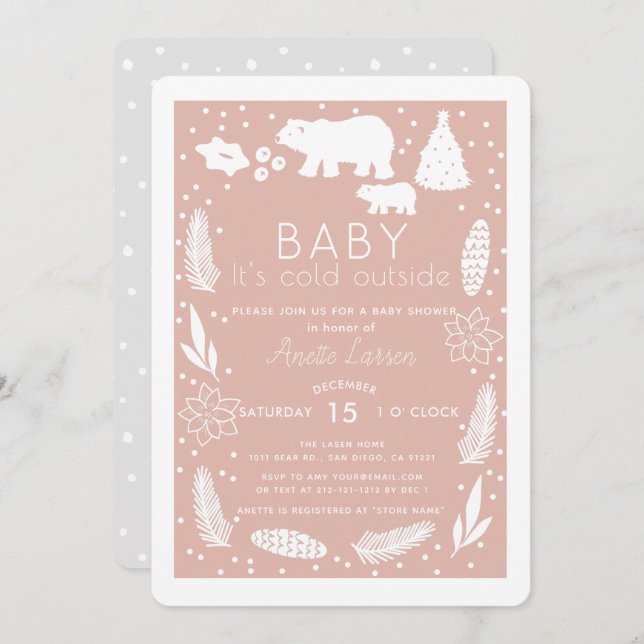 Invitation Bébé Ours Polaire Il fait froid dehors Baby shower (Devant / Derrière)