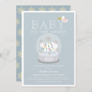 Invitation Bébé Ours Polaire Son Baby shower Bleu Froid Extér