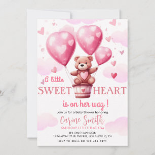 Invitation Bébé Ours rose Coeur Baby shower de ballon