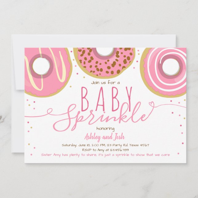 Invitation Bébé Paillettes Rose Donut Fille Paillettes (Devant)