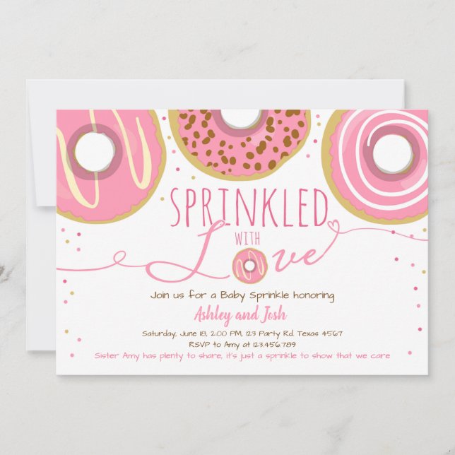 Invitation Bébé Paillettes Rose Donut Fille Paillettes (Devant)