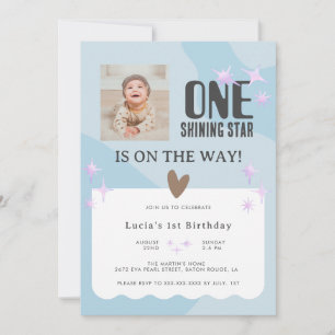 Invitation Bébé paisible Blue Star Photo Bébé 1er anniversair